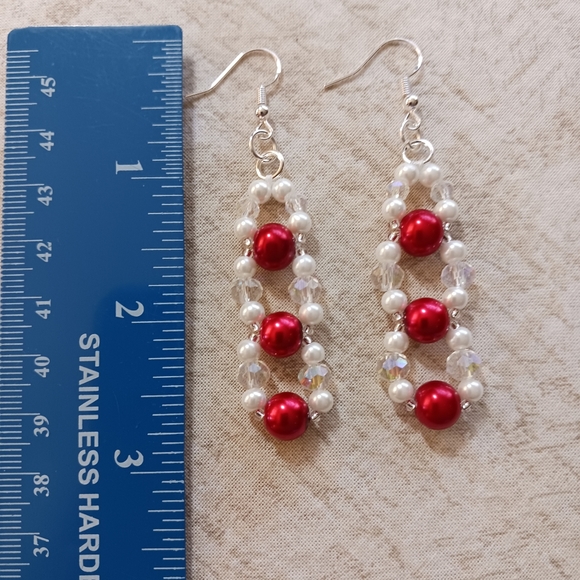 New, Earrings Pearl & Crystal with SS ear wires, 2.75 length. - Picture 2 of 3